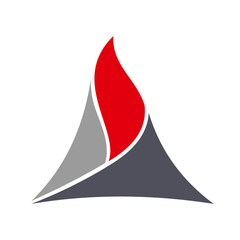 Modern flex triangle geometric graphic vector company logo in red and gray power like volcano identity
