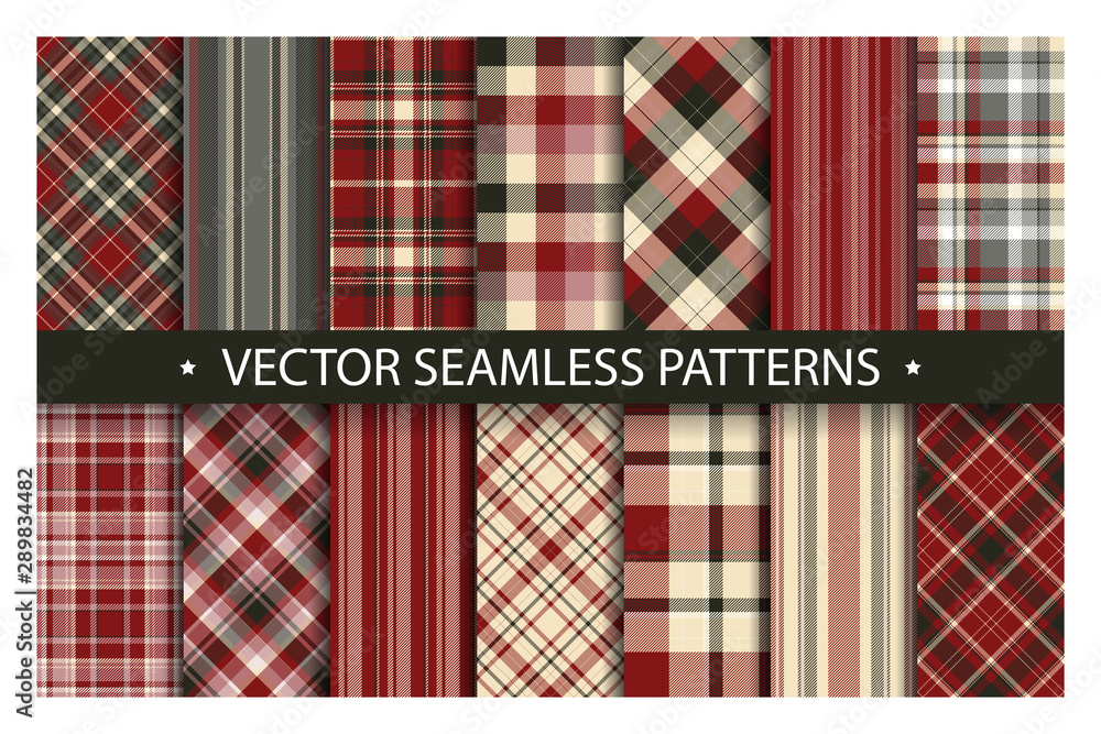 Poster set plaid pattern seamless. tartan patterns fabric texture. checkered geometric vector background. s