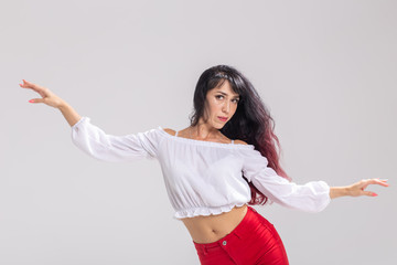 Latino dance, Improvisation, contemporary and vogue dance concept - young beautiful woman dancing...