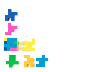 Cube puzzle of multi-colored rubber shapes. Concept of decision making process, creative, logical thinking. Logical tasks.