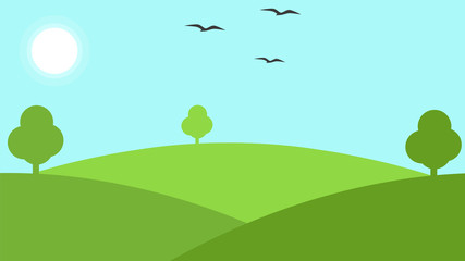 Background scene with green lawn And sky Vector