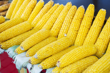 Boiled and roasted corn in the street market of Istanbul.