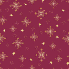 Seamless pattern of snowflakes and stars