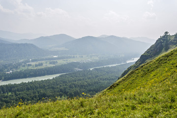 Naklejka premium landscape with mountains and river