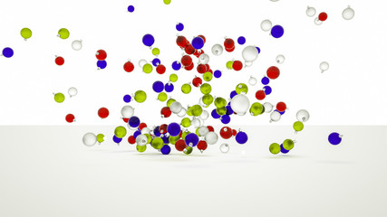 three-dimensional glass multi-colored Christmas balls on a white background. 3d render. Illustration