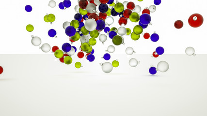 three-dimensional glass multi-colored Christmas balls on a white background. 3d render. Illustration