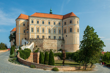 Fototapeta na wymiar Mikulov Castle. Beautiful general view. Bright contrasting tones. Mikulov, Czech Republic.