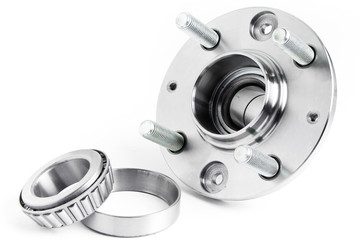 Wheel and wheel bearing on white background. Auto parts
