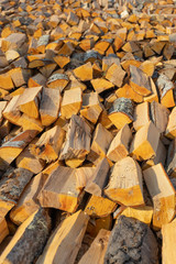 Pile of firewood. Preparation of firewood for the winter.