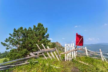 wooden fence in the mountains