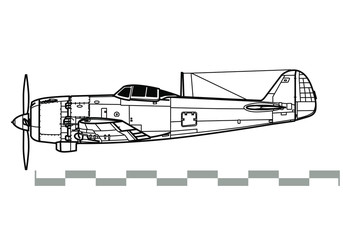 Nakajima Ki-84 Hayate. Frank. Outline vector drawing