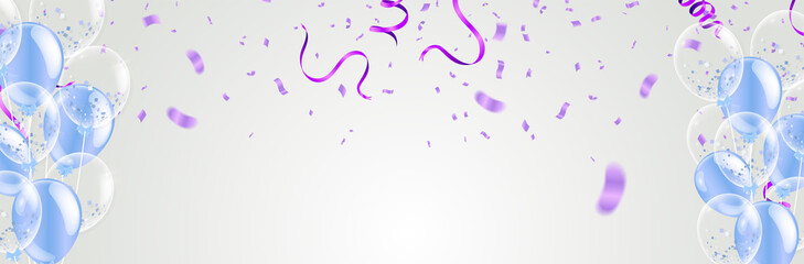 Stock vector illustration party flying purple and various colors realistic balloons. Defocused macro effect. Templates for placards, banners. New Year Funky Decoration. Hipster Seasonal Sale Confetti