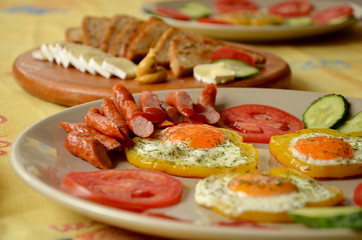 Naklejka na ściany i meble sandwiches with cheese and tomato on plate
