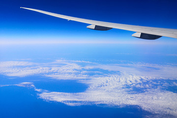 Airplane wing over the Black Sea