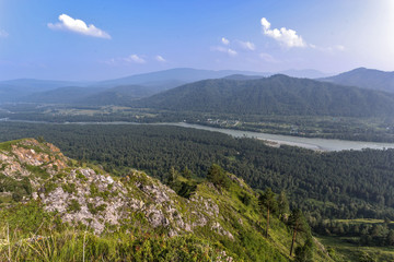 Naklejka premium landscape with mountains and river