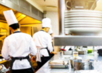 Motion chefs of a restaurant kitchen, Chef motion make food black and white