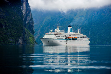 Fototapeta na wymiar Cruise Liners On Geiranger fjord, Norway