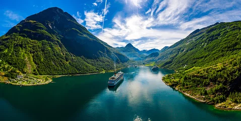 Wall murals North Europe Geiranger fjord, Beautiful Nature Norway.