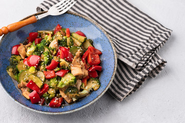 Vegetable stire fried on blue plate