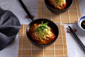Noodle soup in a bowl