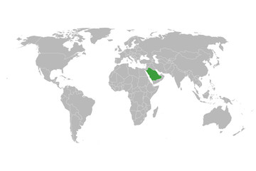 Fototapeta na wymiar World with highlighted green marked saudi arabia map
