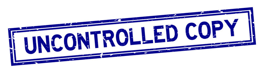 Grunge blue uncontrolled copy word rubber seal stamp on white background