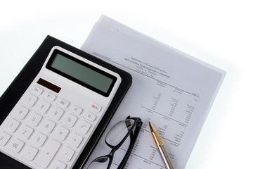 Financial documents and calculator, Financial concept.