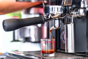 Professional espresso coffee machine with bottom filter make espresso coffee in cafe shop