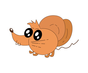 Obraz premium Cute brown kawaii mouse, rat with a long tail, stands on its paws. Cartoon flat vector symbol of the Chinese New Year.