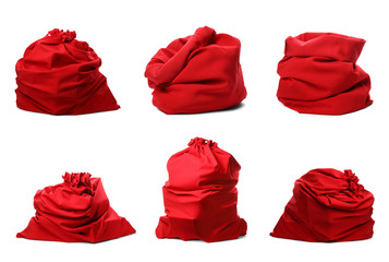 Set of Santa Claus red bags on white background