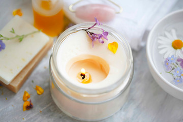 Fototapeta na wymiar scented spa candle setting composition