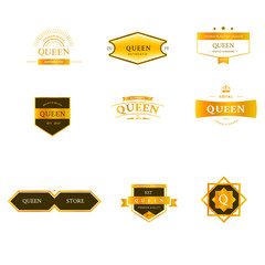 Queen elegant gold logo badge set design vector isolated