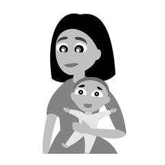 The mom with the baby in her hand.  Mom with daughter. Vector graphic illustration on white background.