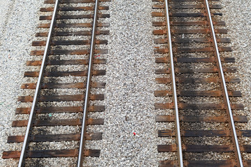 Fototapeta premium An Overhead View of a Two Railroad Tracks