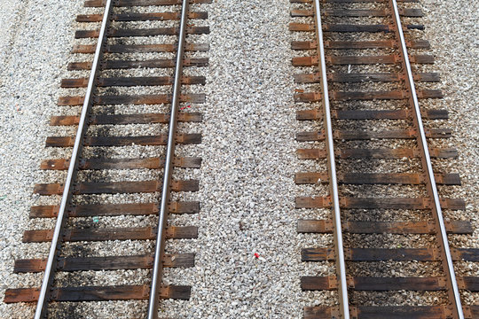 An Overhead View Of A Two Railroad Tracks