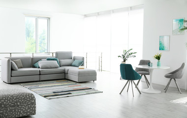 Modern living room interior with comfortable sofa