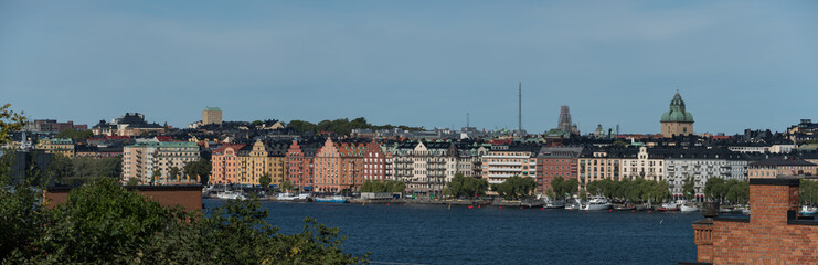 Fototapeta na wymiar View between the districts Södermalm and Kungsholmen in Stockholm.