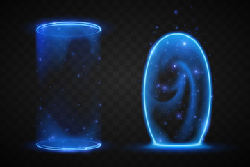 Magic blue portals on transparent background