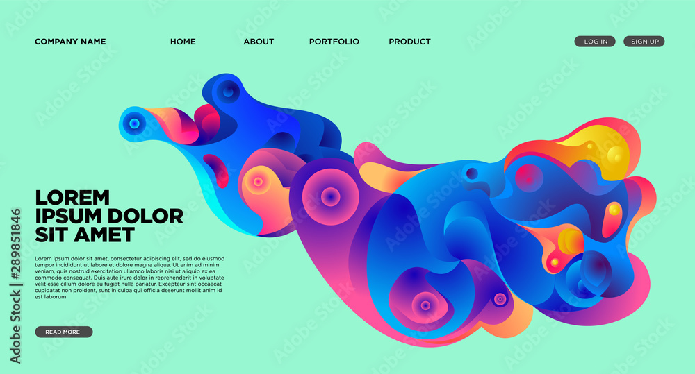 Poster modern colorful landing page abstract fluid background template. wave liquid shape in colorful websi