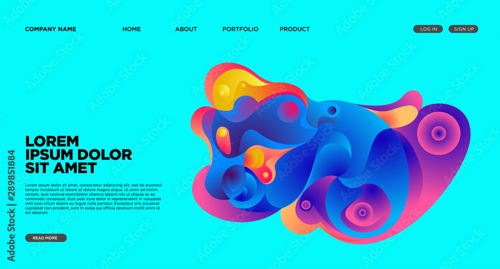Poster modern colorful landing page abstract fluid background template. wave liquid shape in colorful websi