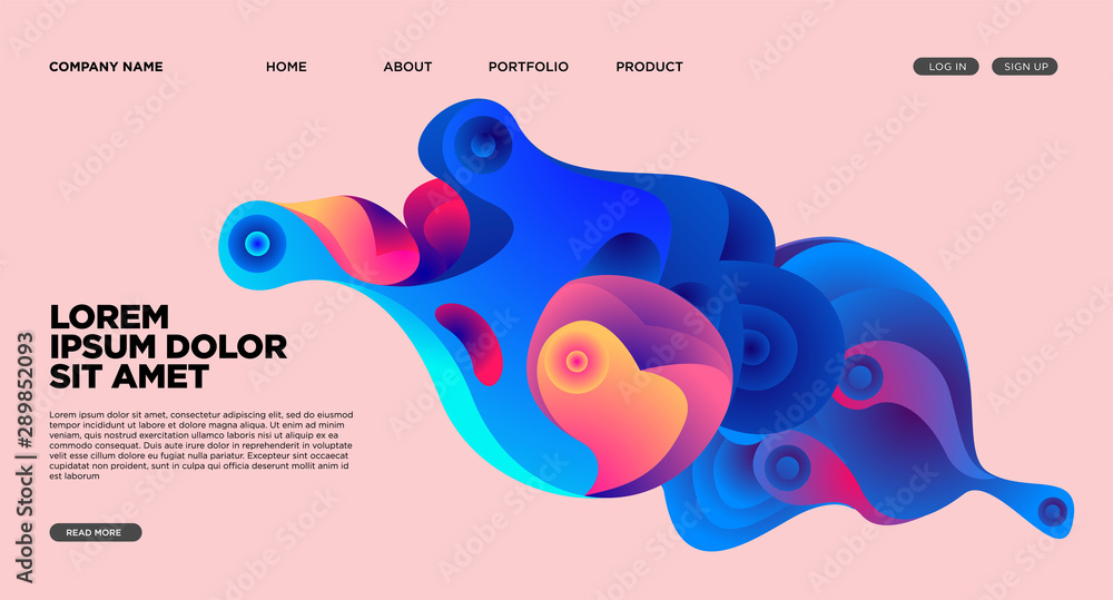 Poster modern colorful landing page abstract fluid background template. wave liquid shape in colorful websi