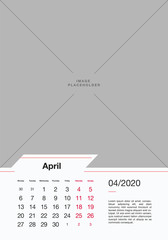 04 - APRIL 2020. Modern Calendar 2020 Vector Print Template. Vertical Calendar 2020 Concept. Copy Space for Picture or Photo.