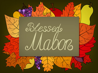 autumn calligraphic greeting card - Blessed Mabon