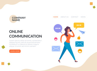 Online global communication concept. Vector flat graphic design cartoon illustration