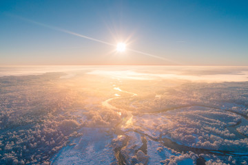 Winter landscape aerial drone view