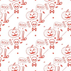 Seamless pattern on the theme of Halloween. Background for packaging. Hand-drawn illustration.