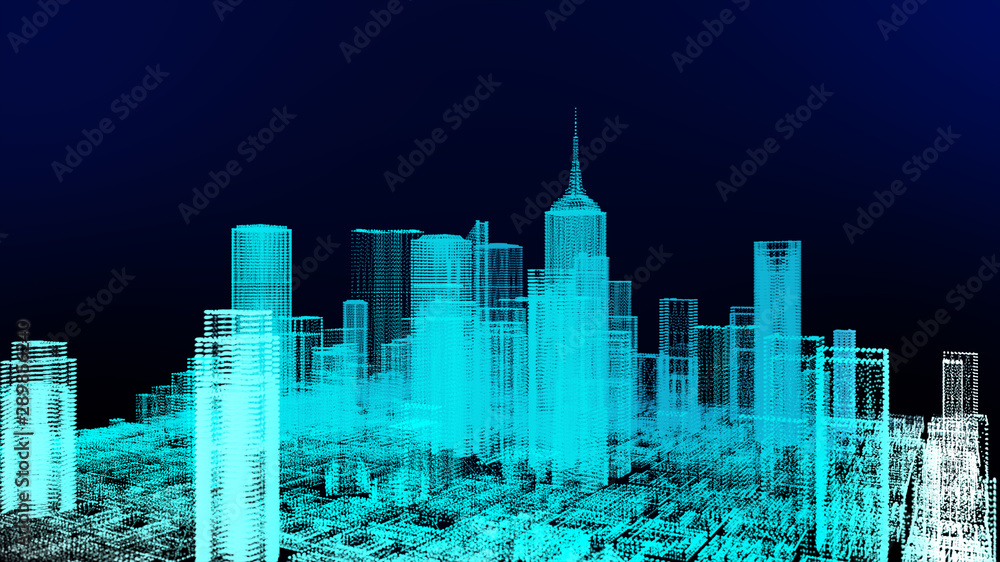 Sticker 3d skyscraper building simulation hud digital screen display smart financial business city analyze d