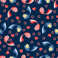 Loving fish and heart. Valentine's day - seamless pattern vector
