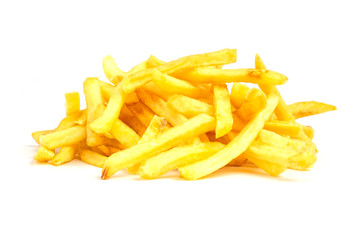 Pile of french fries isolated on white background