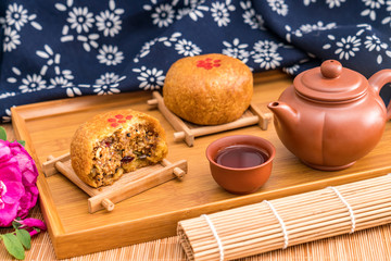 Low-angle shot of moon cakes in Fengzhen, a specialty of Inner Mongolia